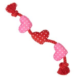 One Paw, Valentine Rope Dog Toy with Hearts, Red and Pink, Tug of War Toy