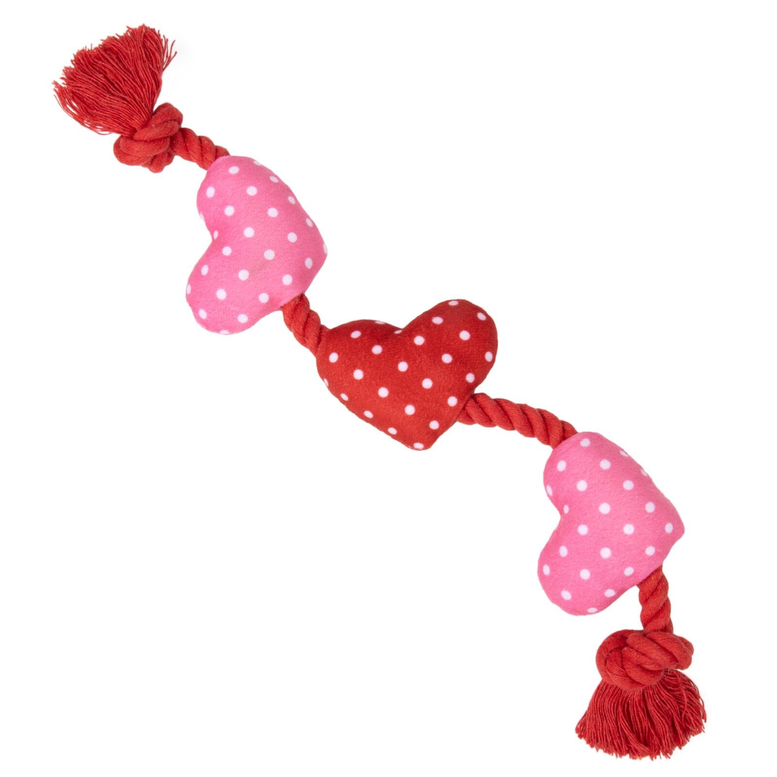 One Paw, Valentine Rope Dog Toy with Hearts, Red and Pink, Tug of War Toy