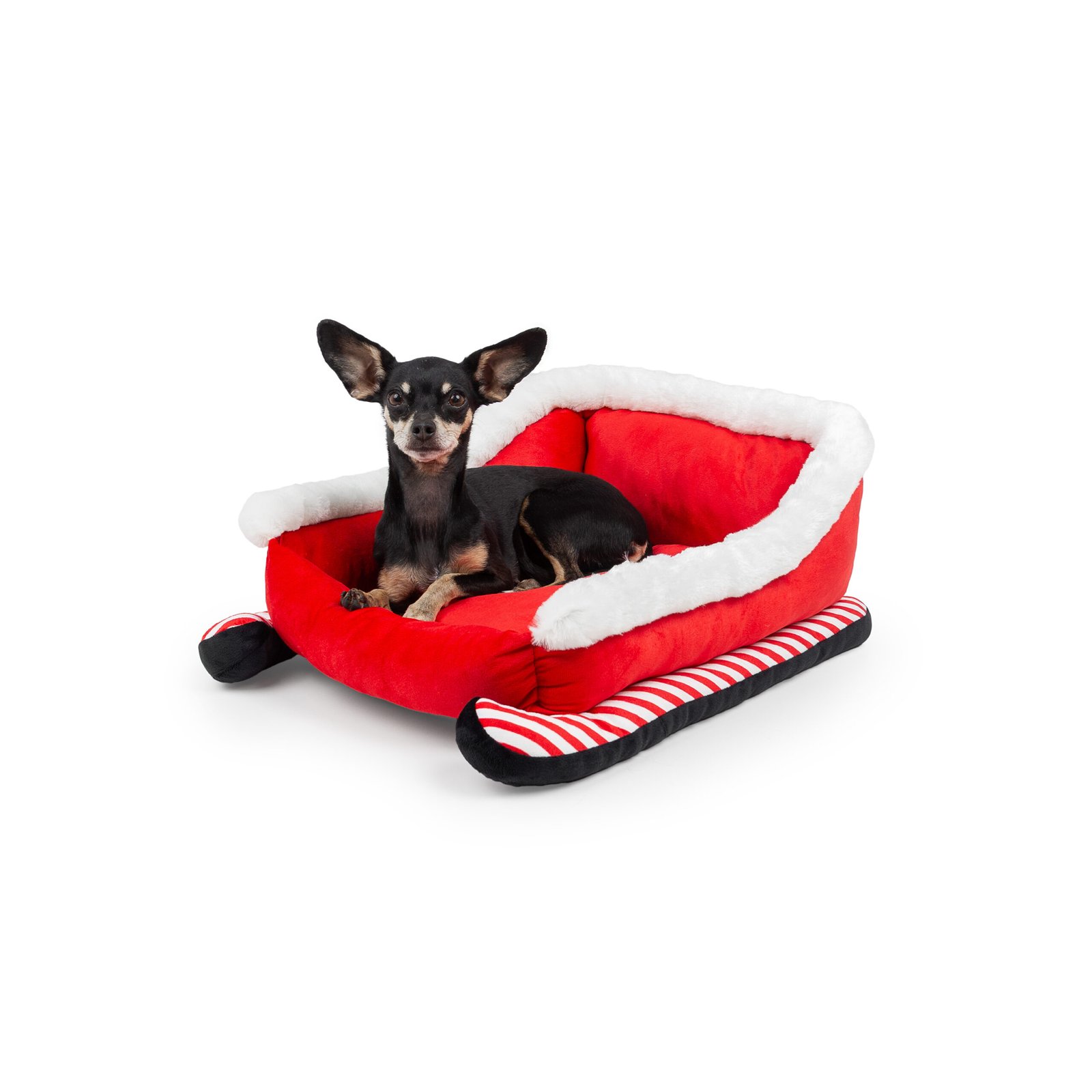 Holiday Themed Bed For Small Dogs and Cats, Xmas Sleigh Design