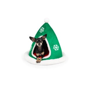 Holiday Themed Bed For Small Dogs and Cats, Elf Hat Design