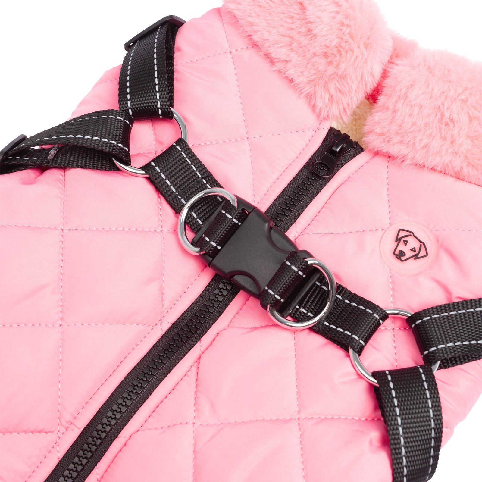 Light Quilted Dog Vest with Harness, Pink - Image 5