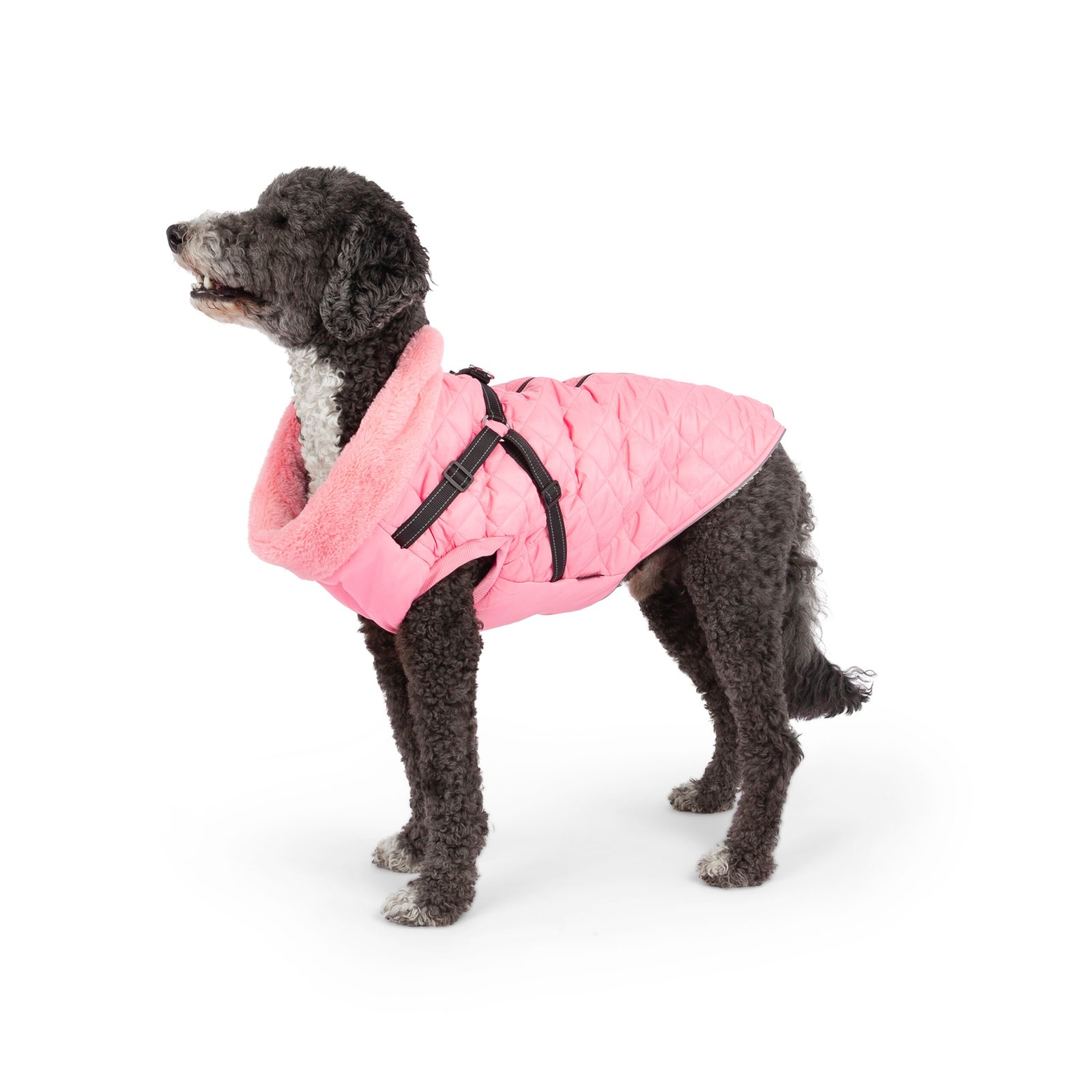 Light Quilted Dog Vest with Harness, Pink