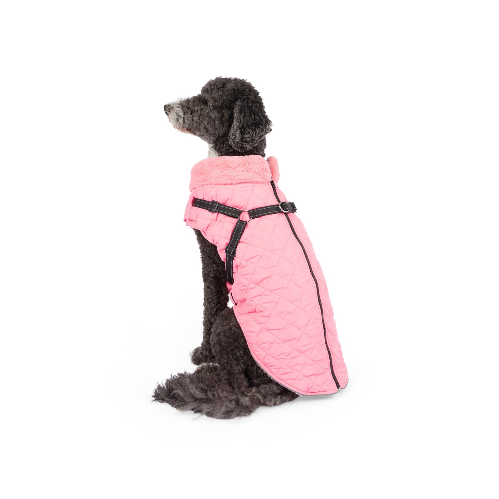 Light Quilted Dog Vest with Harness, Pink - Image 2