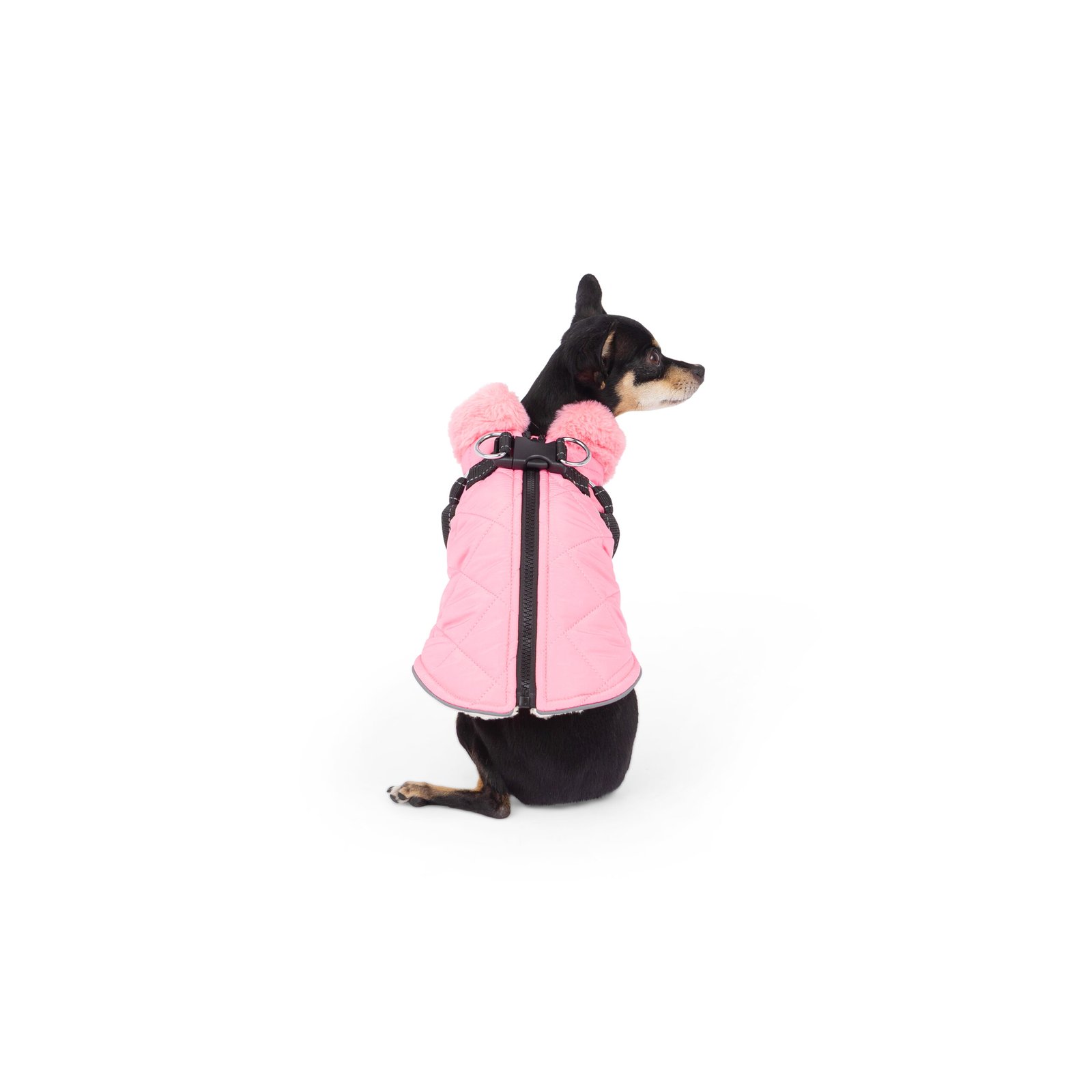Light Quilted Dog Vest with Harness, Pink - Image 3