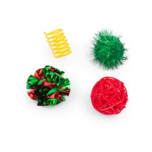Holiday Crinkle Ball 4 Pack, Cat Toy, Shiny crinkle sound play