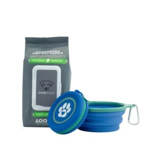 Essential 3-Piece Dog Walking Set with Wipes, Collapsible Bown and Treat Holder for Dogs